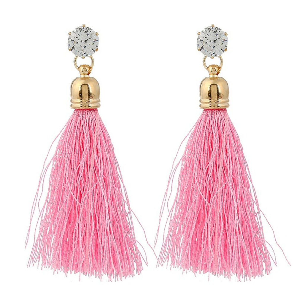 Модные богемные серьги подвески в этническом стиле с длинной кисточкой стразы