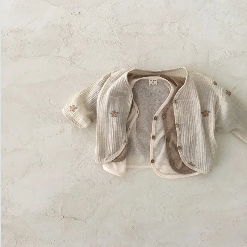 

Chlidren Boy Girl 2021 Summer New Cotton Flower Printed Long Sleeve Coat Tollder Kid Cardigan Breathable Thin Clothes