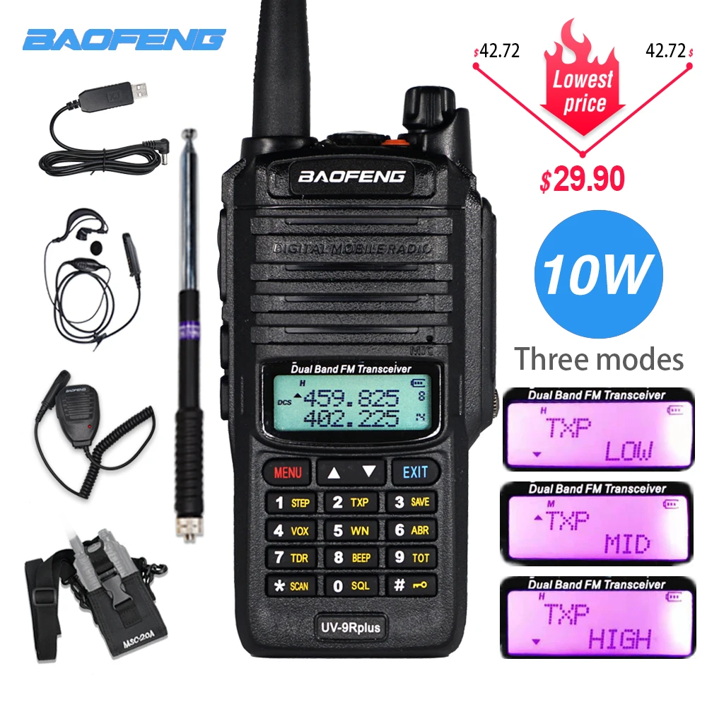 Мощный 10 Вт Baofeng UV-9R plus Walkie Talkie UV9R портативный CB Ham Радио 9rhp двухдиапазонный КВ трансивер 4800 мАч двухстороннее радио