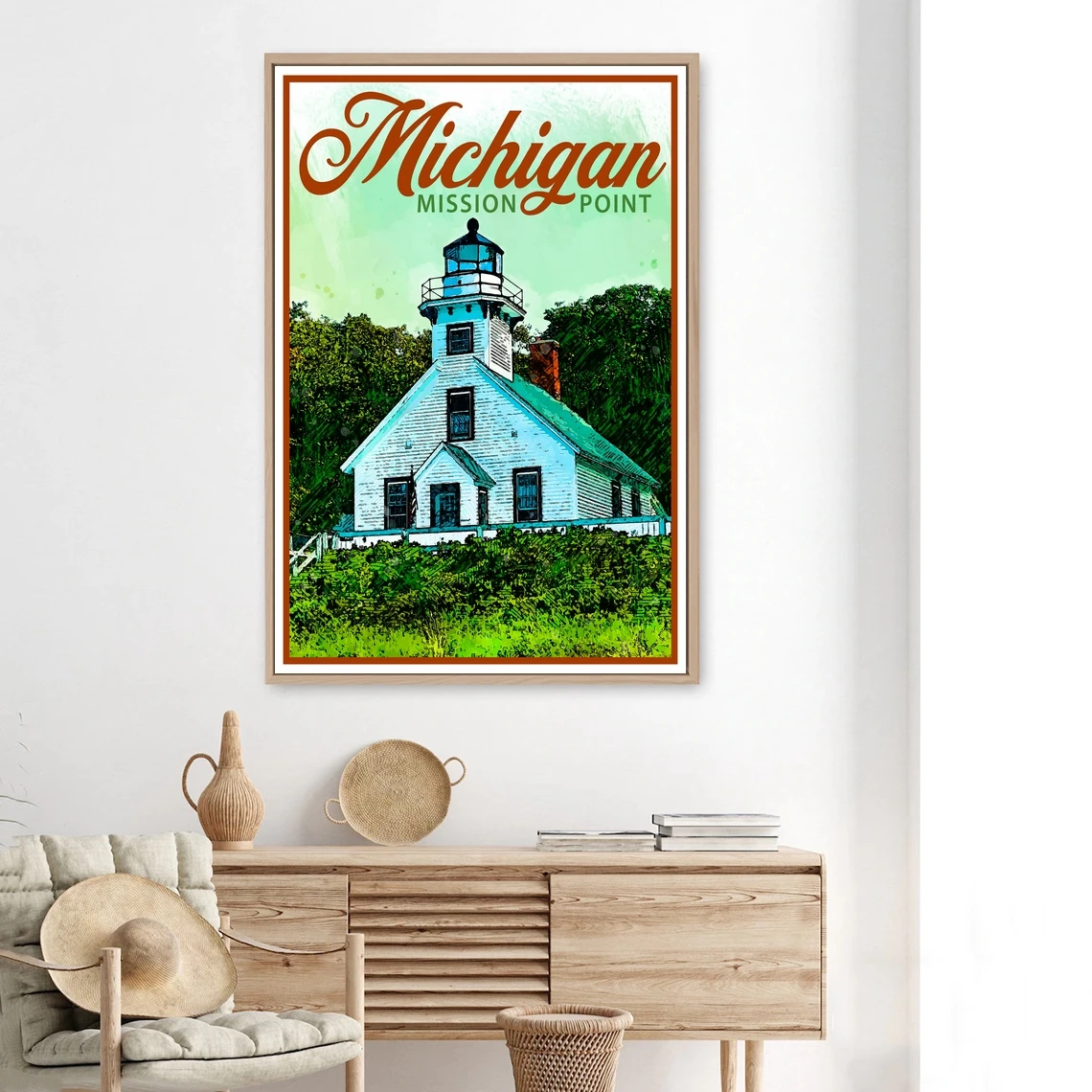 Постер для путешествий из Мичигана винтажный принт Декор маяк миссии настенное