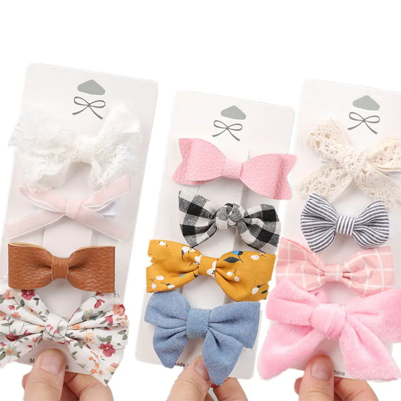 

4 Pcs/set Cotton Linen Printed Bowknot Hair Clips For Cute Girls Barrettes Safty Hairpins Headwear Kids Hair Accessories