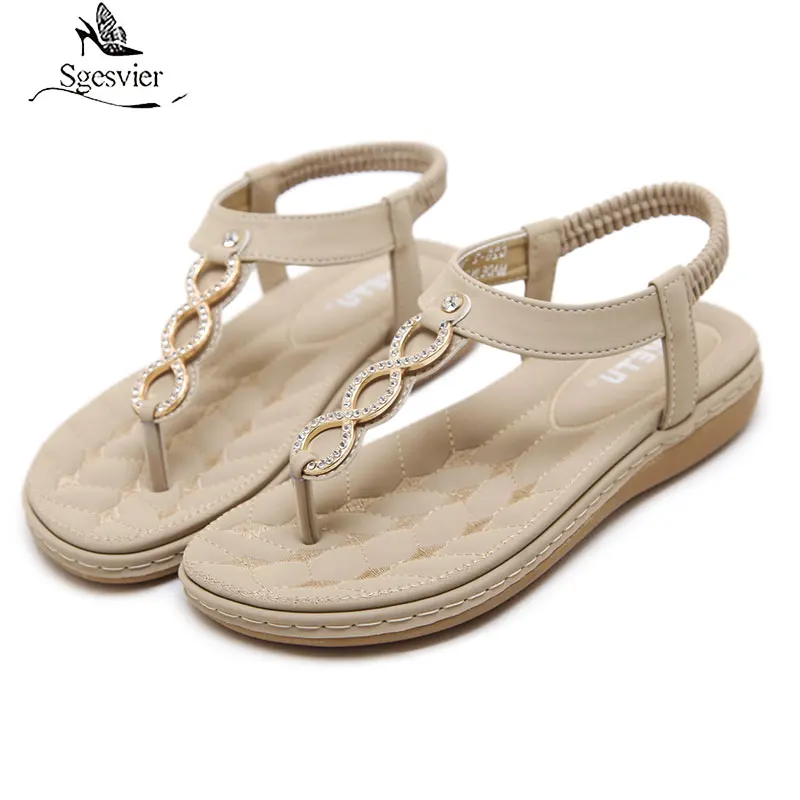 

Sgesvier Rhinestone elastic band flat sandals women summer shoes plus size 2021 comfortable shoes woman beach sandals flip flops