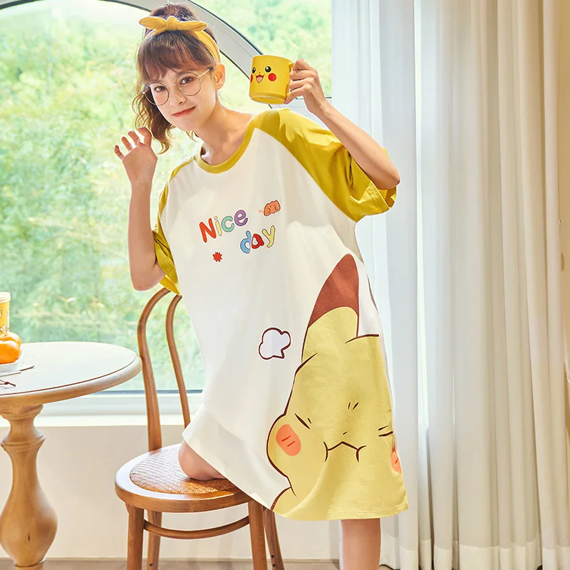 

Nightdress Women's Pure Cotton Add Fat Increase Loose Cartoon Girl's Pajamas Women's Home Wear Summer Thin