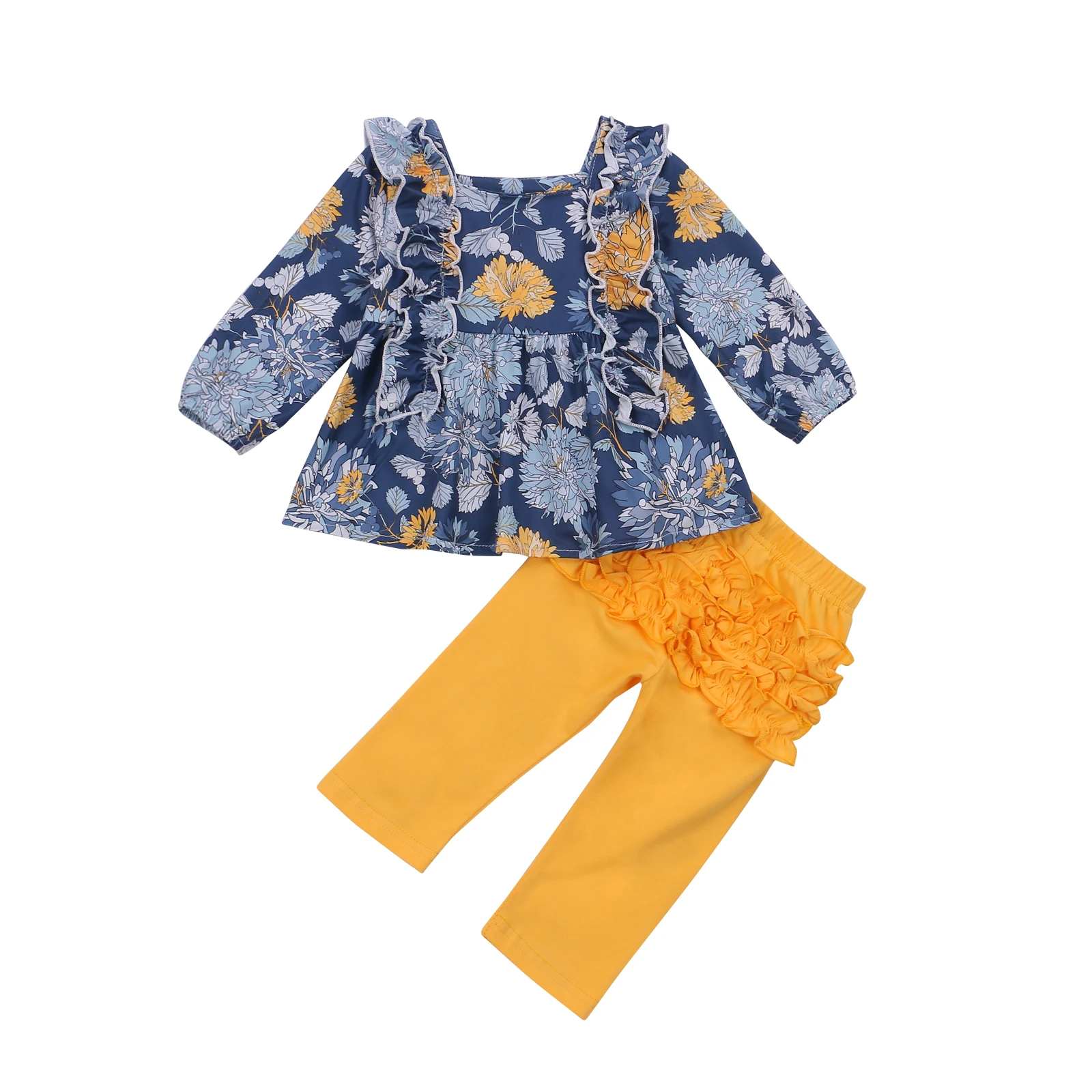 

2 предмета для малышей, украшенные рисунками, а также, детский фонарь рукав квадратный воротник пуловер + однотонные Цвет брюки