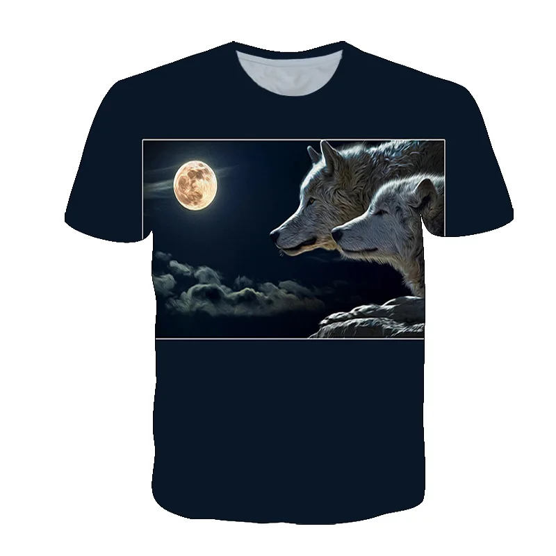 

3D Casual Tops Boys Fashion Male T-shirt4-14T 2021 Newest Wolf Print Animal Cool Funny T-Shirt Summer Short Sleeve boy Shirt
