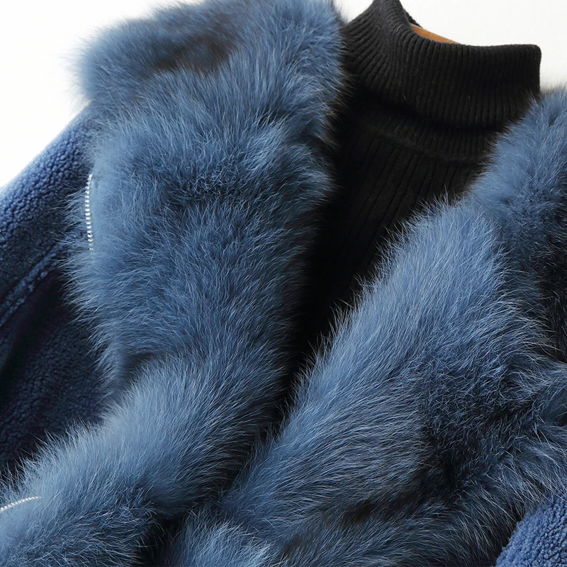 Real Fur Coat Fox Fur Collar Wool Jacket Autumn Winter Coat Women Clothes Korean Vintage Sheep Shearling Women Tops ZT3495