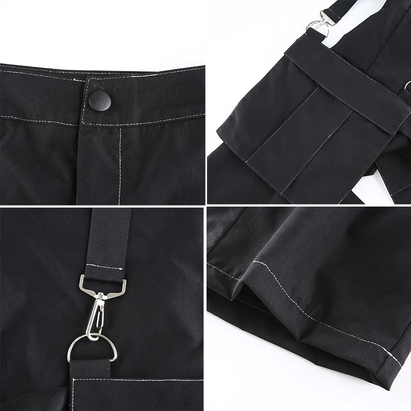 

Rockmore Black Gothic Pockets Cargo Pants Women Trousers Ribbon Streetwear Punk High Waist Wide Leg Pants Joggers 90s Streetwear