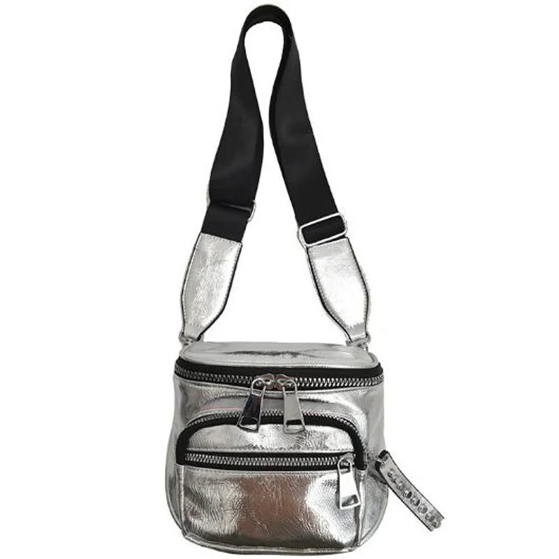 Сумка мессенджер на плечо модный однотонный саквояж серебристого цвета с