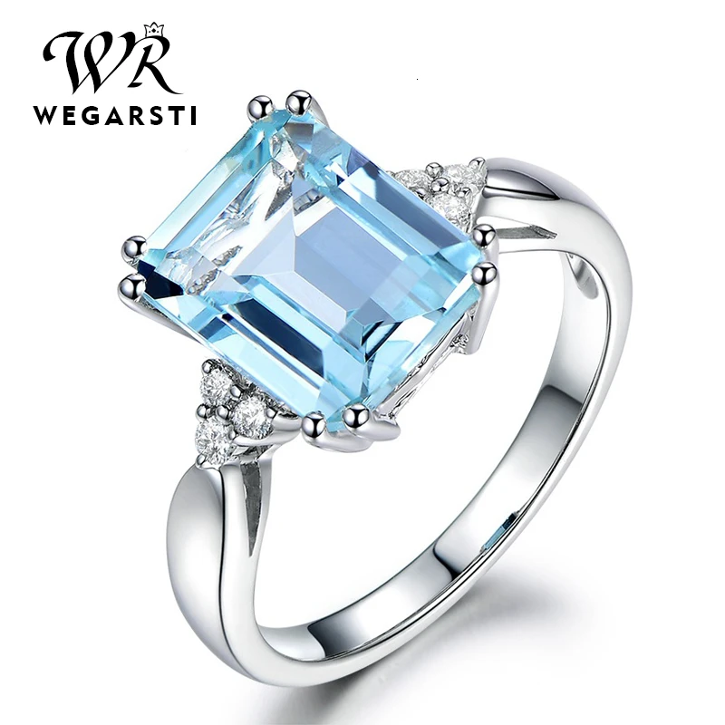 WEGARASTI, серебро 925, Ювелирное кольцо, аквамарин, драгоценный камень, кольца для женщин, настоящее 925 пробы, Серебряное женское Ювелирное кольцо