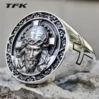TFK Мужская мода из нержавеющей стали 316L Крест Иисуса кольцо, рождественские подарки изысканные Ретро уникальные христианские украшения из титановой стали