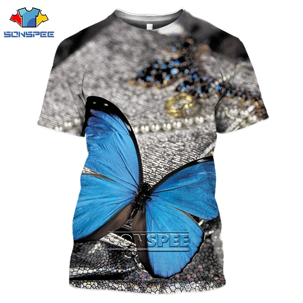 

SONSPEE Summer Men Women Flower Butterfly Animal 3D Print T-shirt Hiphop Cute Harajuku Funny Casual Fit Short Sleeve O-Neck Top