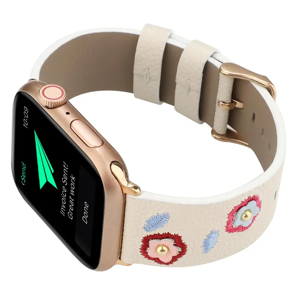 Кожаный ремешок для наручных часов apple watch версии 5 4 3 2 1 вышитые стиль спортивный