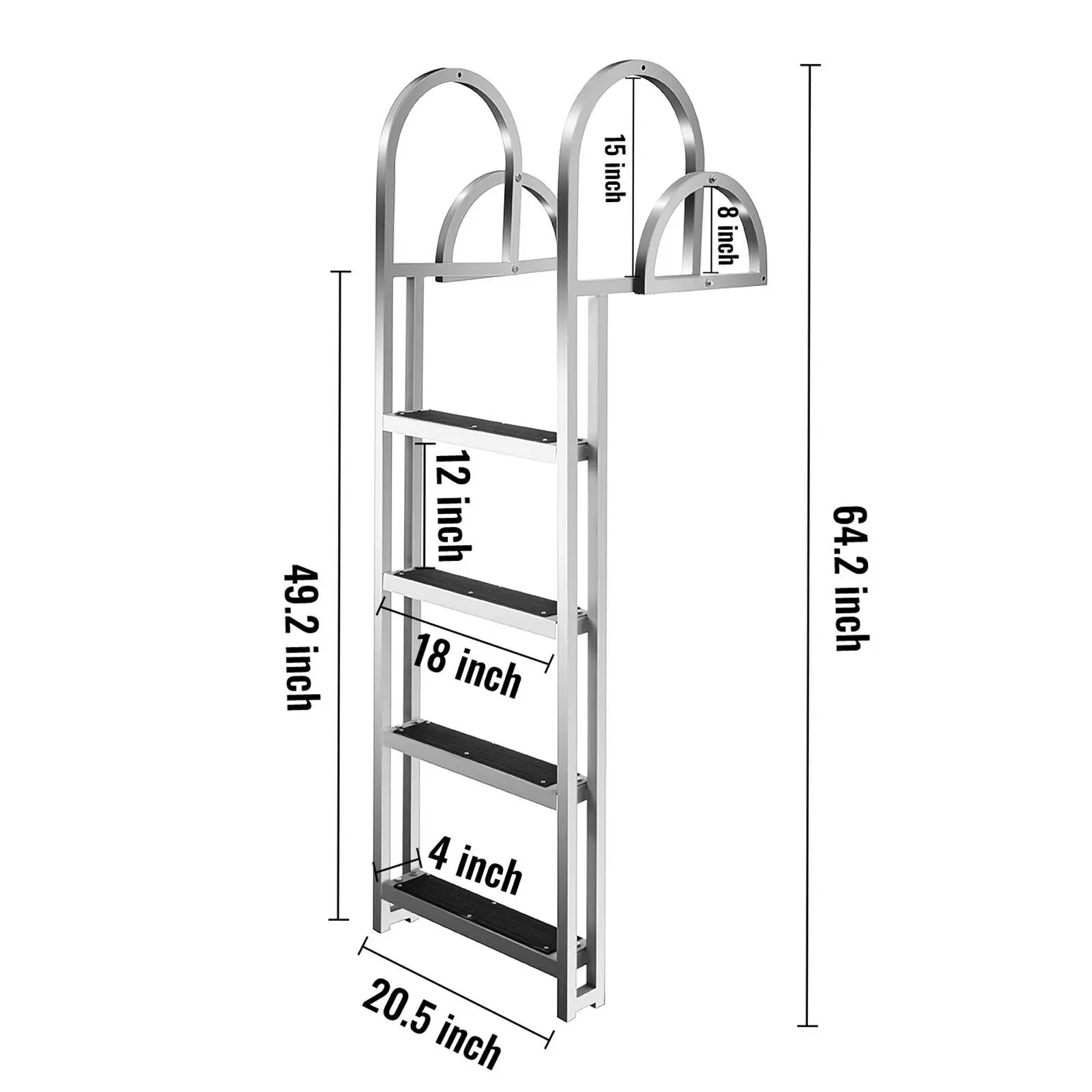 VEVOR-escalera de aluminio de 4 escalones con muelle antideslizante, escalones ajustables para trabajos de abordaje de barcos, Pont&oacute;n, piscina, 350 libras-5