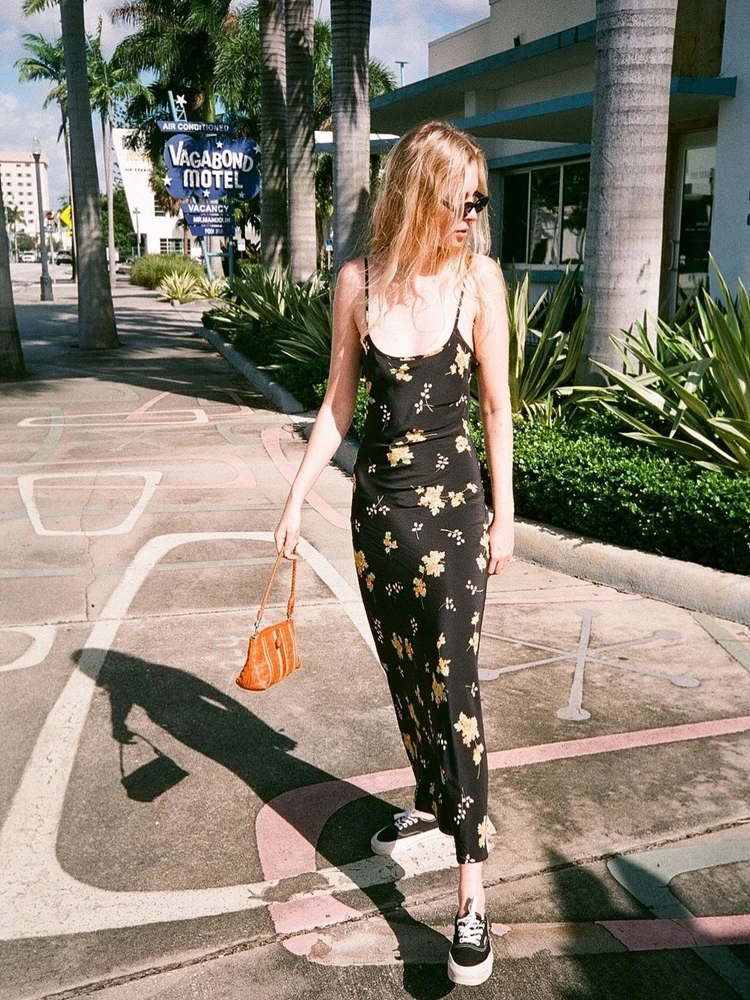 

Sexy V-Neck Slip Dress Printing Backless Long Dress The Sea Beach Dress Women's Clothing 2021