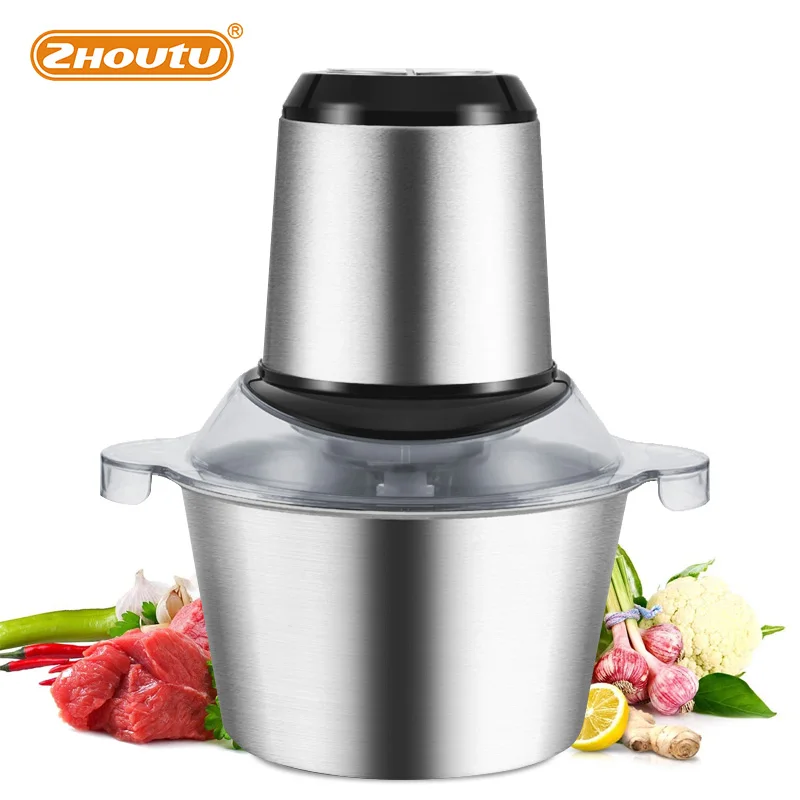 

Zhoutu Stainless steel Meat Grinder, 2L Capacity Electric Chopper Meat Grinde Mincer Household Food Processor Slicer 250W
