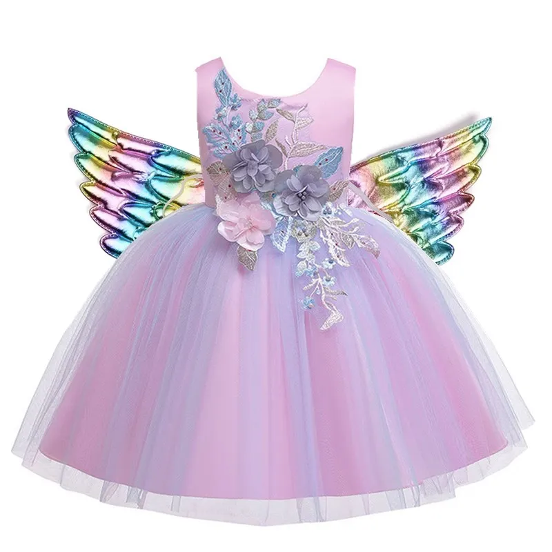 Pink Vestidos de fiesta de noche; бальное платье принцессы для маленьких девочек; кружевное платье подружки невесты с цветочным узором для свадебной вечеринки; платья для выпускного вечера - Цвет: Pink