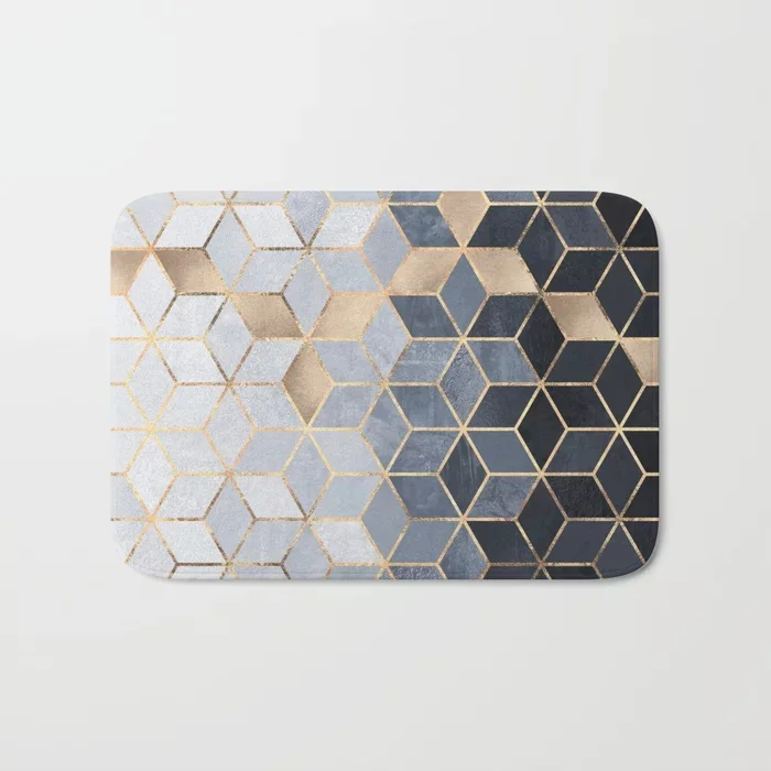 Скандинавский коврик мягкий синий с градиентными кубиками принтом для ванной