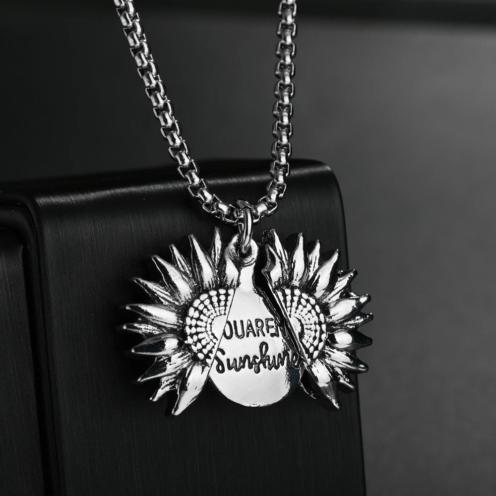 

Sunflower Necklaces for Women Stainless Steel Open Locket You are My Sunshine Necklace Christmas Gift Boho Jewelry Accessories