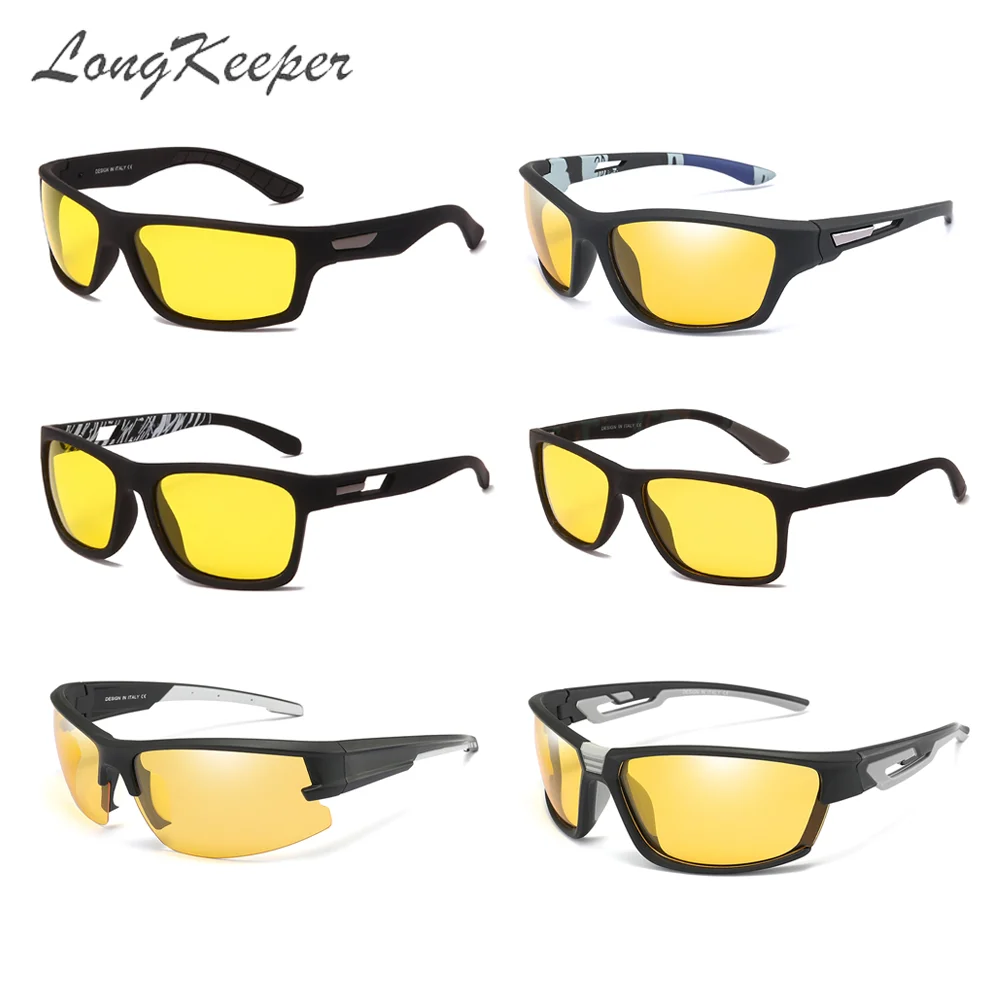 

LongKeeper New Night Vision Glasses Men Women Polarized Sunglasses Yellow Lens Anti-Glare Safety Driving Goggle UV400 Eyewear