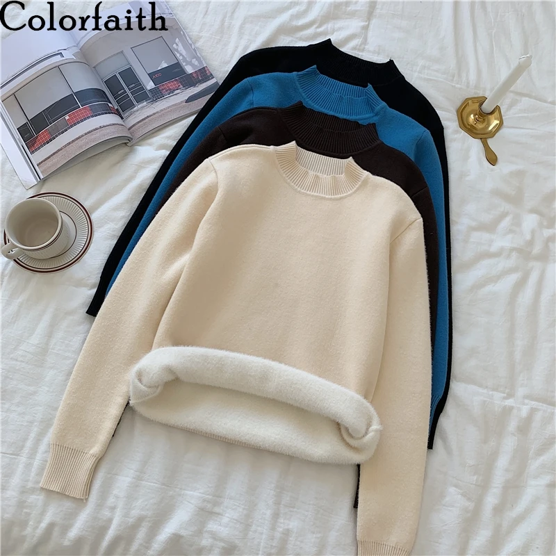 

Женский пуловер Colorfaith, теплый Эластичный Элегантный джемпер в Корейском стиле, Осень-зима 2021