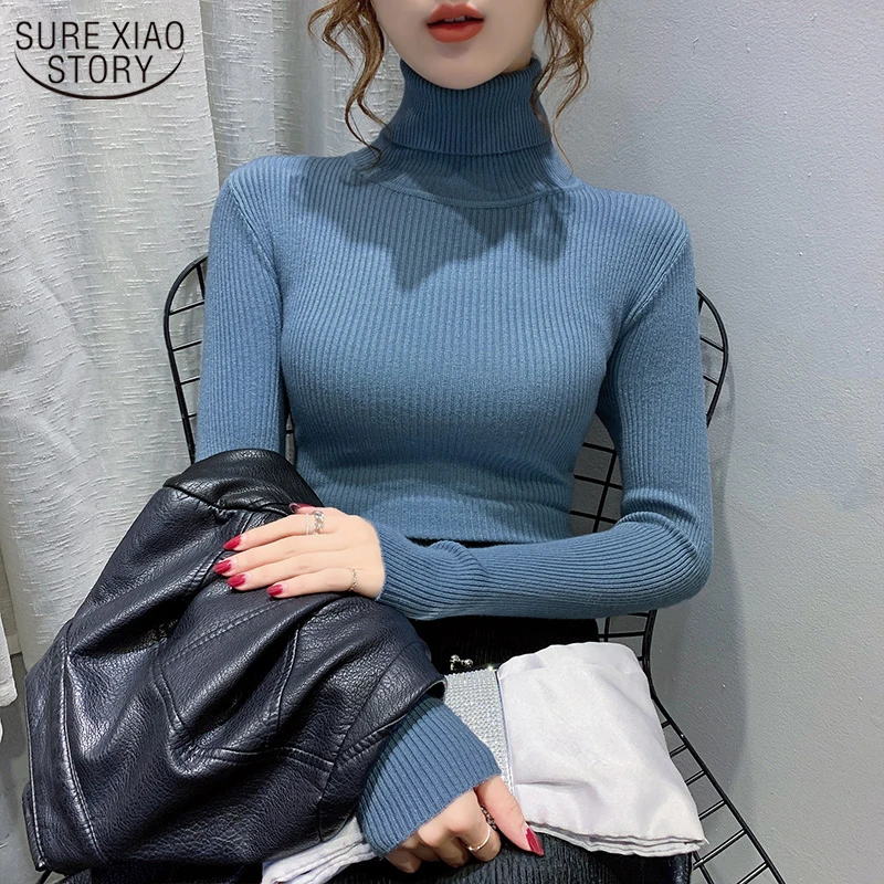 

New Women's Turtleneck Winter Clothes Fashion Long Sleeve Sweater Pullover Solid Knitted Jumper Women Bottoming Sweater 11555