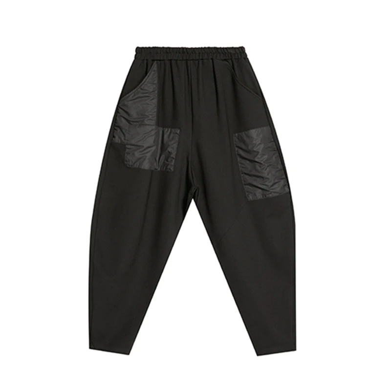 

CHICEVER Harem Pants For Women High Waist Loose Plus Size Patchwork Hit Color Pockets Streetwear Black Trousers Female 2020 Tide