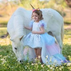 Элегантная детская одежда с единорогом, платья для девочек 4-10 лет, вечернее платье принцессы с единорогом, костюм для девочек с цветами на свадьбу