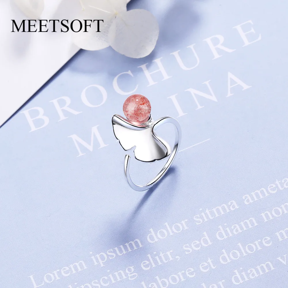 Женское кольцо MEETSOFT с серебряным покрытием простое регулируемое клубничным