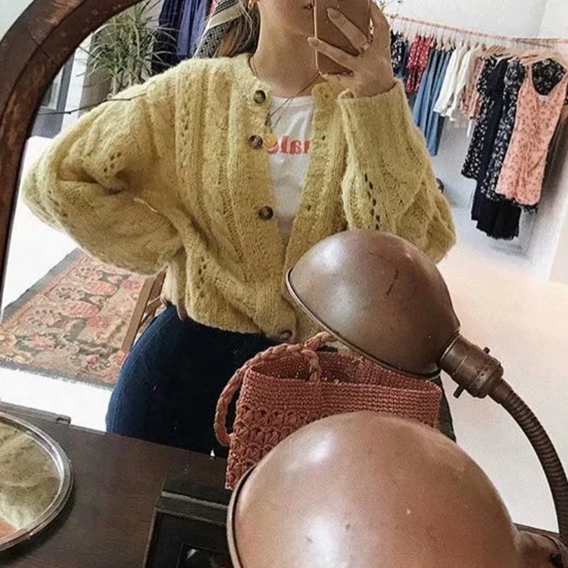 Повседневный однобортный вязаный свитер женский теплый осенне-зимний открытый