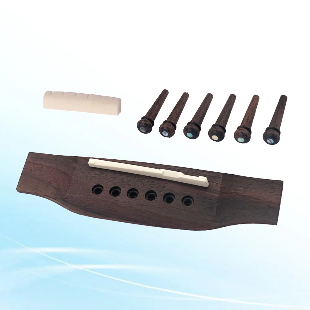 

1 Set Rosewood Acoustic Guitar Bridge 6 Wooden Bone Saddle and Nut Guitar Parts Accessory 1G16 (Coffee)