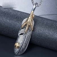megin d stainless steel titanium feather eagle hawk claw vintage pendant collar chain necklace for men women friend gift jewelry