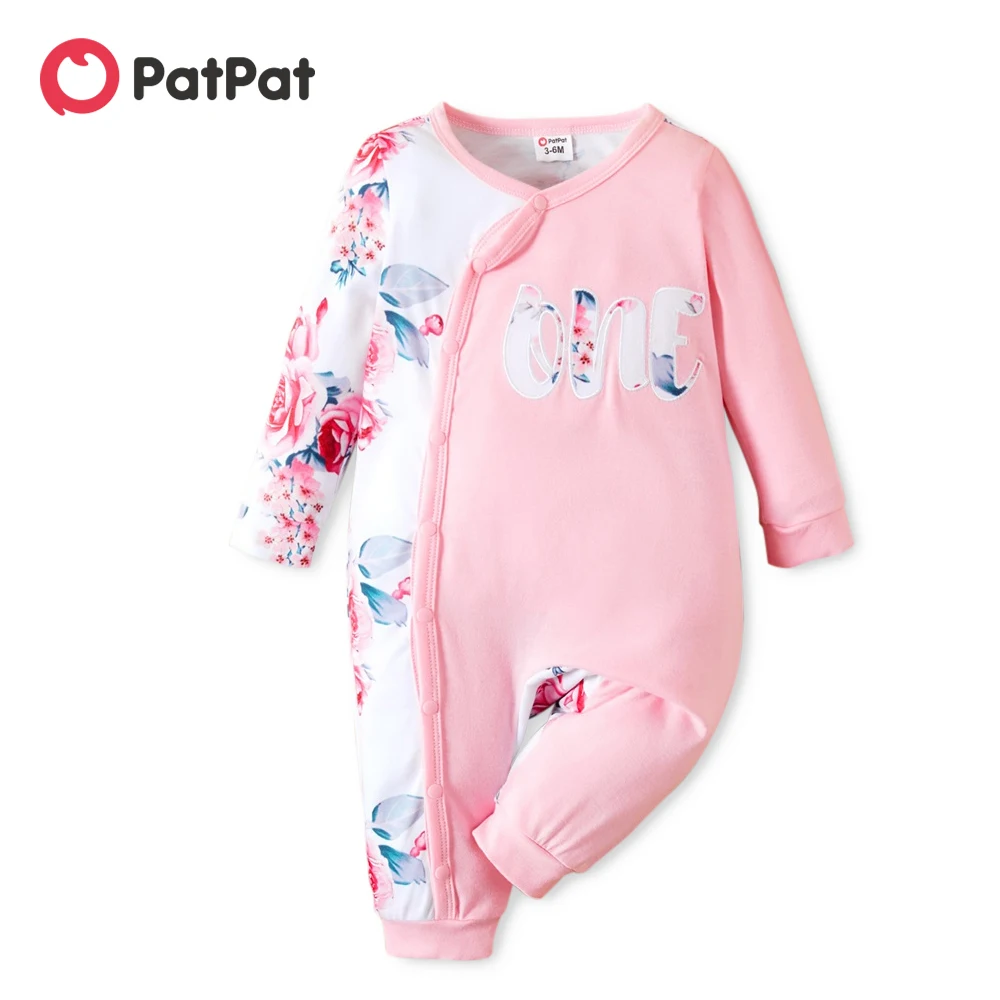 

PatPat Baby Girl Floral Print and Embroidered Letter Long Sleeve Jumpsuit
