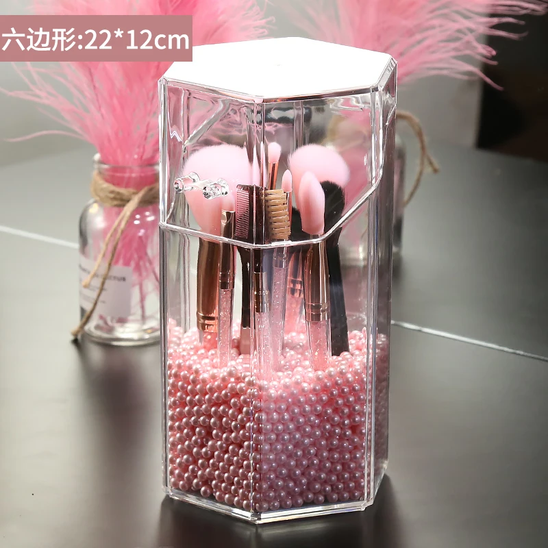 Multi-style Acrylic Makeup Organizer Cosmetic Holder Makeup Tools Storage Pearls Box Brush Accessory Organizer Box with Cover - Цвет: pink