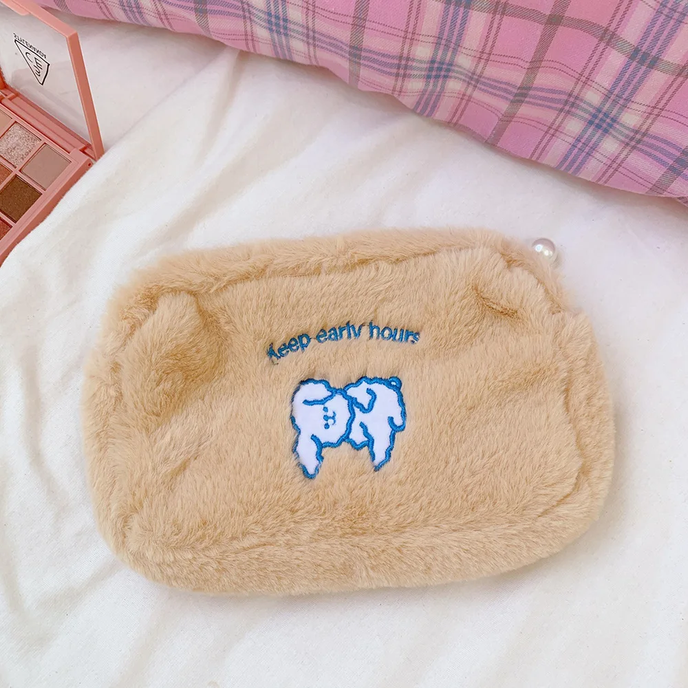 

Ins Style Cartoon Cute Animal Plush Cosmetic Bag Smiley Bear Cosmetic Storage Bag Christmas Gift for Girls