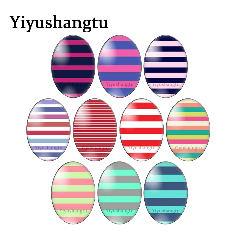 

New Colourful Line stripes pattern 13x18mm/18x25mm/30x40mm Oval photo glass cabochon flat back Making findings