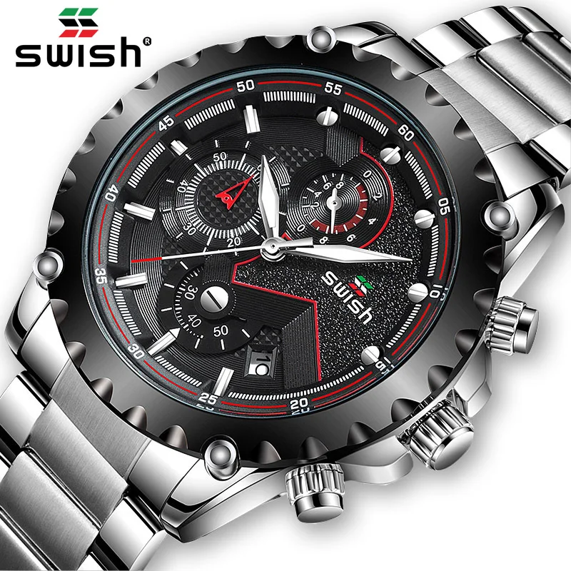 Мужские наручные часы SWISH роскошные брендовые деловые кварцевые из нержавеющей