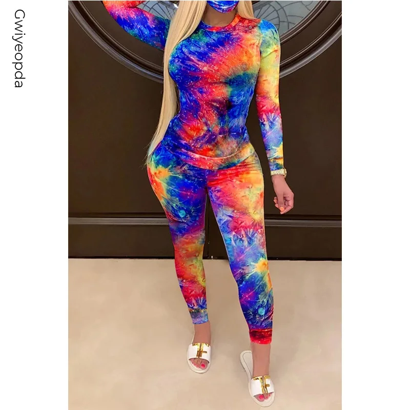 

Women’s Two Piece Set Clothes Tie-dye Long Sleeve Pullover T-shirt and High Waist Trousers Tracksuits Womens Clothing Hot