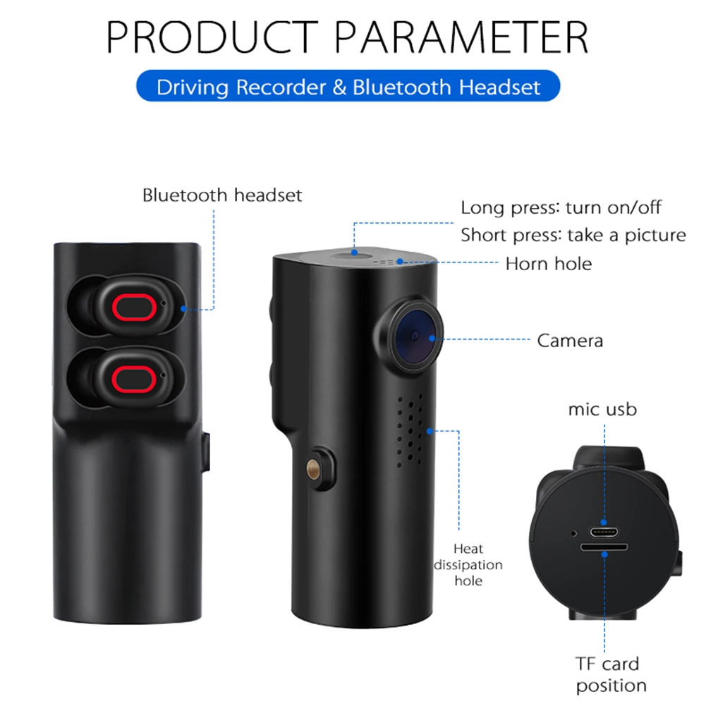

VODOOL Full HD 1080P WiFi Car DVR Camera Dashcam With Bluetooth 5.0 TWS Earbuds Earphone Auto Video Recorder Dash Cam Camcorder