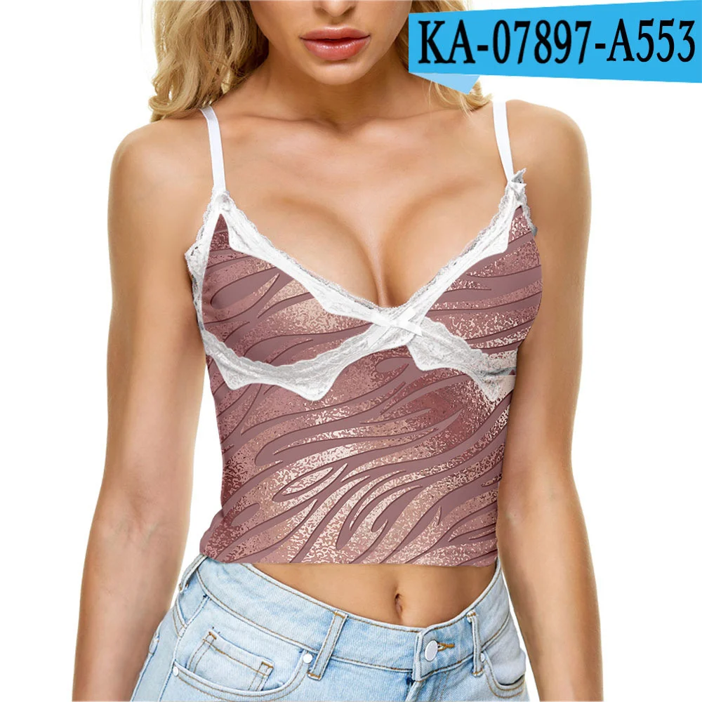 

New rose gold print pattern trend sexy V-neck suspender vest