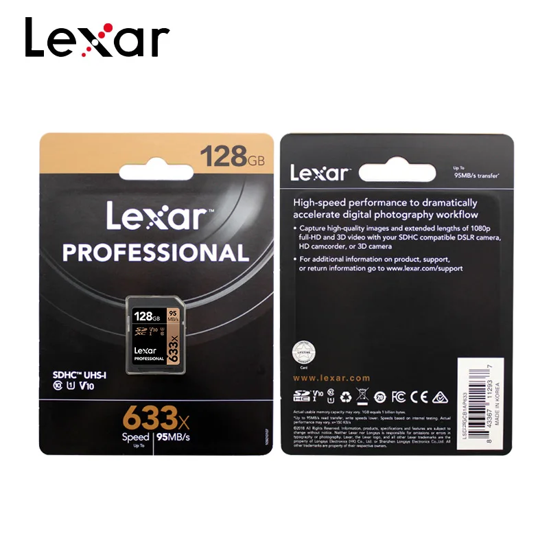 Lexar карта памяти SD картой памяти на 32 Гб 16 Гб 64 Гб 128 ГБ 256 633X Class 10 SDXC высокое Скорость до 95 МБ/с. для HD Камера