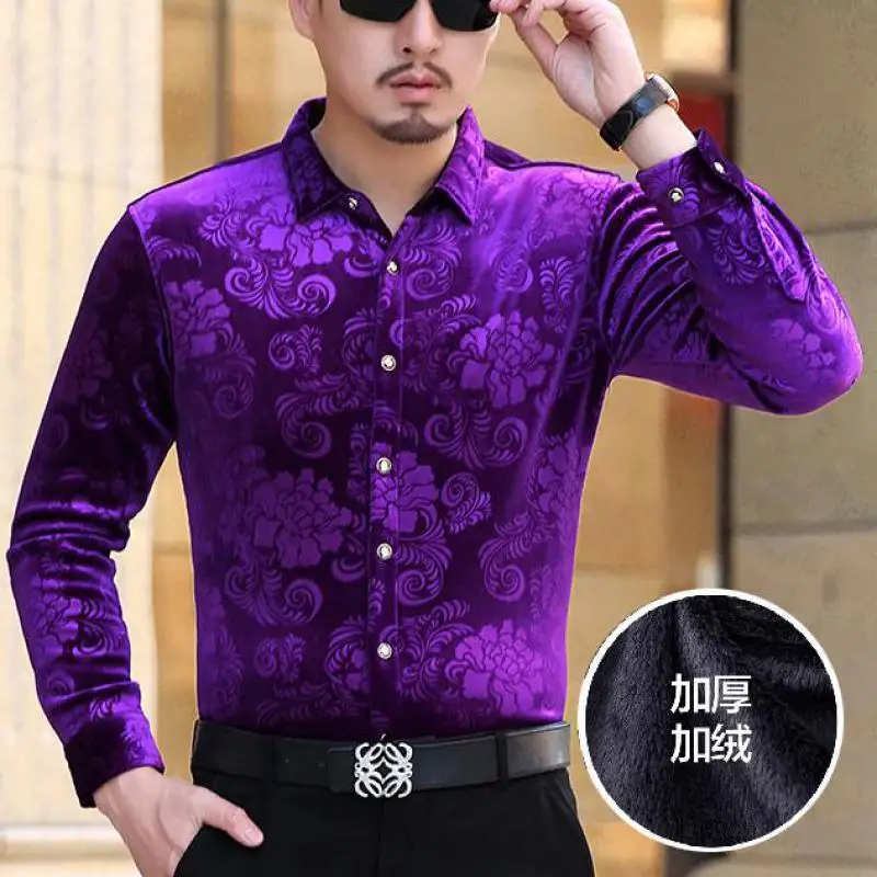 For Mens Velour Royal Blue Work Man Clothes Flannel Flower Print Red Dinner Party Wear Gentleman