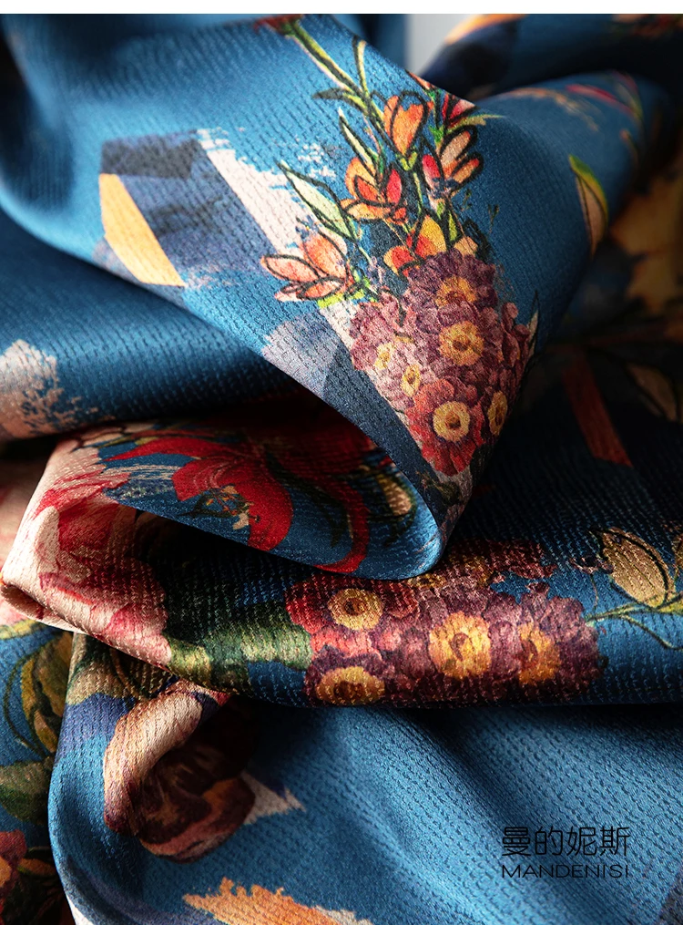 

SHUCHAN Silk Spandex Prairie Chic Summer Dress Sashes Mid-Calf Raglan Sleeve Slash Neck Print French Dress Women