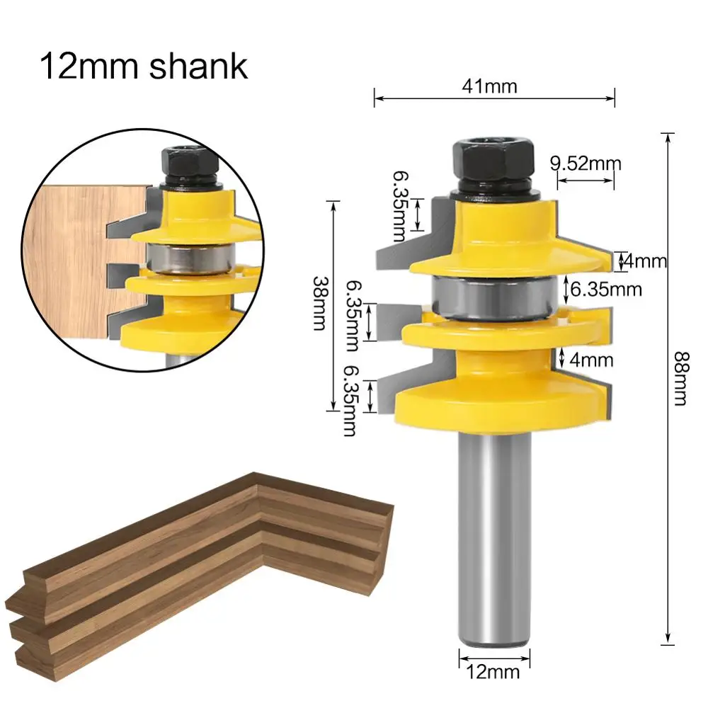 1PC 1/2" 12mm Shank Bevel Stacked Rail and Stile Router Bit Wood Cutting Tool woodworking router bits | Инструменты