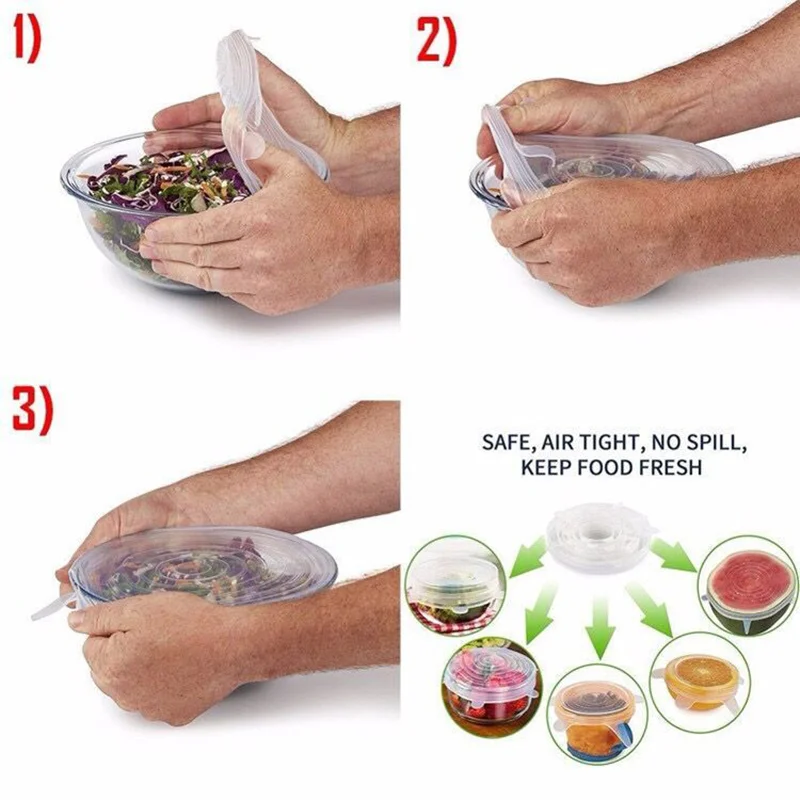 

6pcs / set kitchen storage supplies food silica gel cover can be reused, stretch and keep fresh sealed kitchen supplies