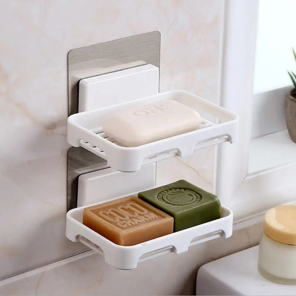 

Soap Holder Drain Sponge Dish Bathroom Kitchen Organizer Wall Mounted Storage Box Rack Hanging Shelf Sticker Hanger