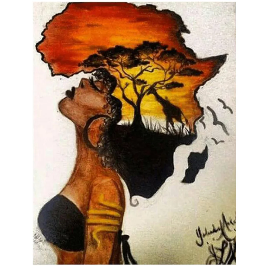 

Картина из страз 5d "сделай сам", портрет Африканской женщины, оленя, вышивка крестиком, квадратная круглая Алмазная вышивка, стразы, мозаика