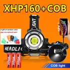 Мощный светодиодный налобный фонарь XHP160 + COB с зарядкой от Usb, 18650 дюйма