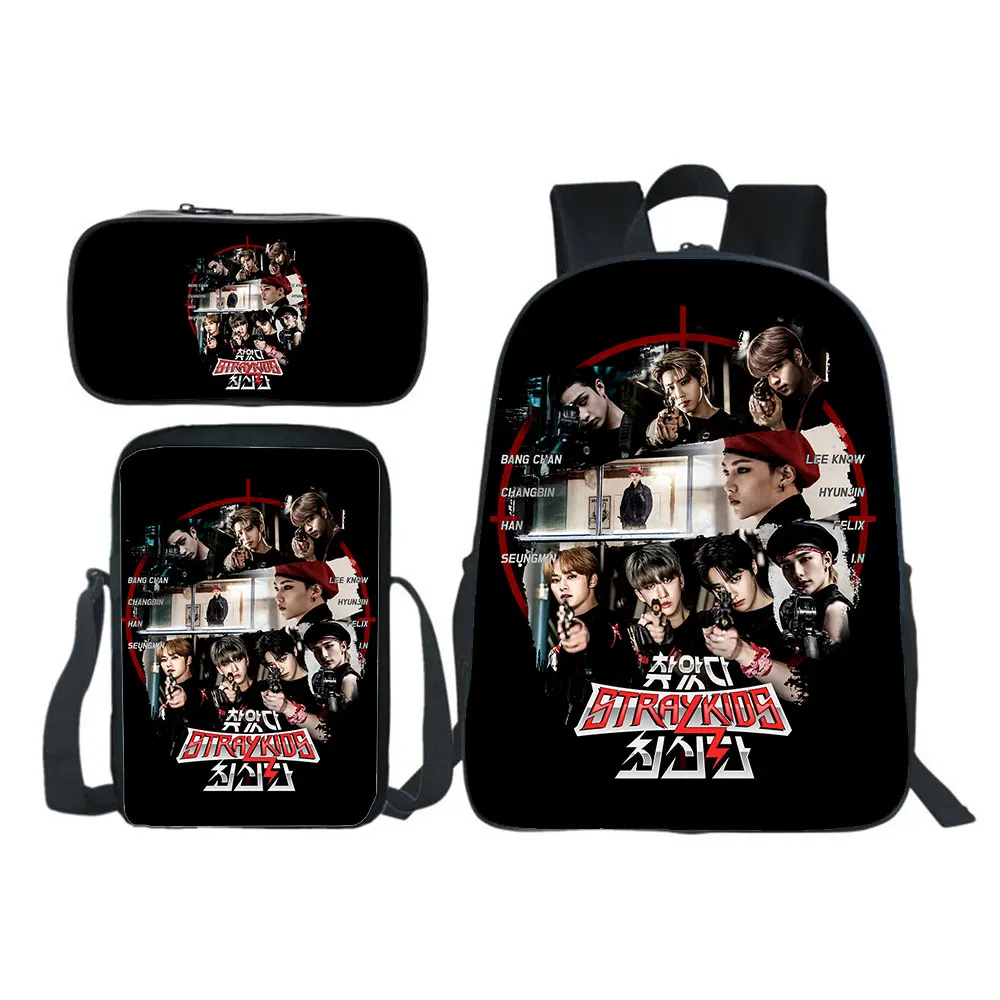 

Stray Kids Cosplay Backpack Pencil Case 3pcs Set Boy Girl School Bag Teens Bookbag Rucksack Gift(backpack+shouder Bag+pen Bag)