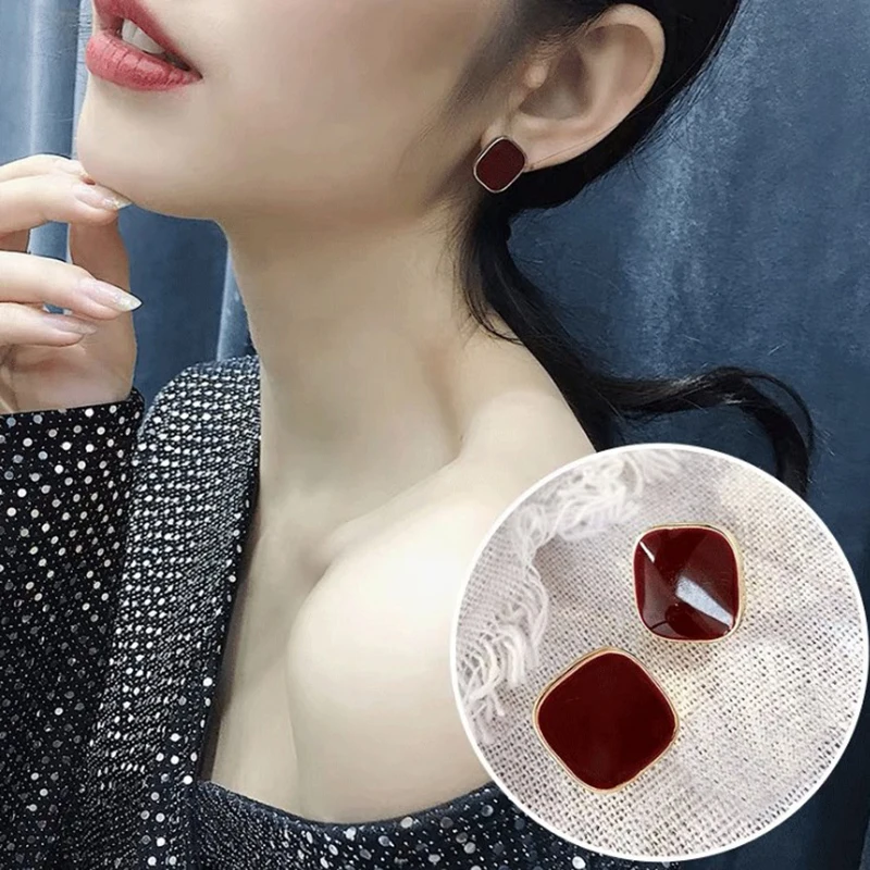 

Colorful Fashion Jewelry Stud Earrings Special Glaze Women Earrings Drip Oil Enamel Ear Stud Square Fashion Vintage