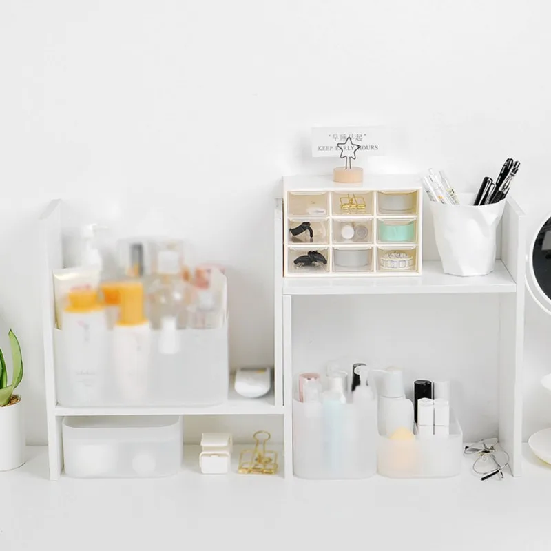 Пластиковый органайзер для косметики с крышкой настольный контейнер хранения и